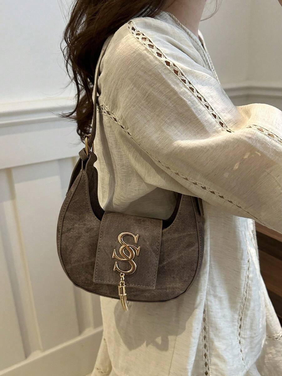 Women's Personalized Sling Bag, New Casual Korean Style Crescent Bag, Fashion Chain Simple Shoulder Crossbody Bag , Old Money - Brown - View 1