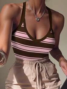 Rovax Women's Digital Striped Casual Bodysuit - Multicolor - View 4