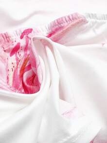 Set de 3 piezas Nuevo Top de Camisola Corto con Estampado Floral Blanco y Rosa para Primavera/Verano, Tela Elástica de Punto para Mujer - Multicolor 7 - Ver 8