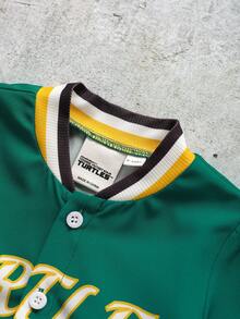 TEENAGE MUTANT NINJA TURTLES | SHEIN 男婴字母印花纽扣前开襟T恤和短裤套装 - 綠色 - 查看 3