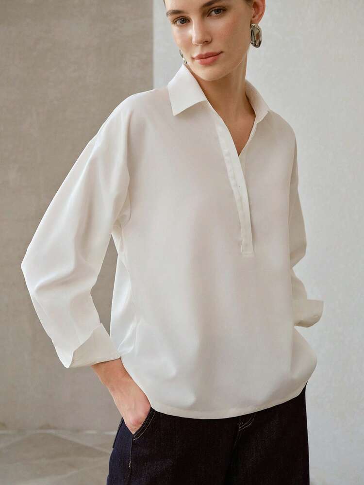 DROP SHOULDER SOLID COLOR LONG SLEEVE SHIRT