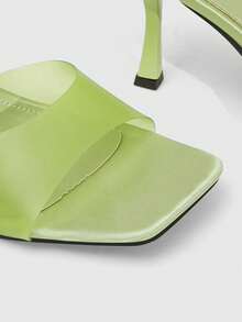 CUCCOO SZL Sandalias de tacón alto minimalistas de punta cuadrada de material de PVC verde para mujer, diseño de color brillante, adecuadas para ir al trabajo, citas, reuniones, fiestas, bodas y otras ocasiones - Verde 4 - Ver 5