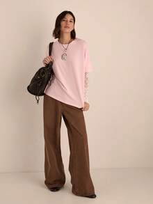 Easelle Women's Color Block Lace Patchwork Crew Neck Long Sleeve T-Shirt Casual Summer Spring Going Out Pink Top - Pink - View 3