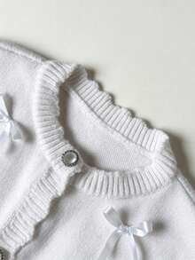 SHEIN Bow Detail Slouchy Shoulder Knit Cardigan Vest / Sleeveless Sweater - Apricot - View 3