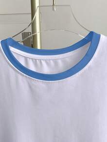 Resyla 女式拼色圆领短袖休闲百搭T恤 - 白色 - 查看 3