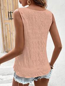 Breezaya Camisa sin mangas de unicolor con parches de encaje, casual para vacaciones - Rosa Pálido - Ver 2