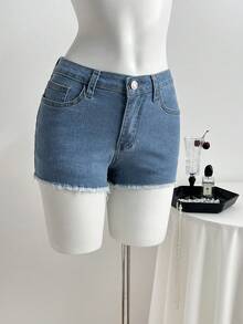Elamini Women's Summer Casual Denim Shorts With Bow Decor - Light Wash - View 2