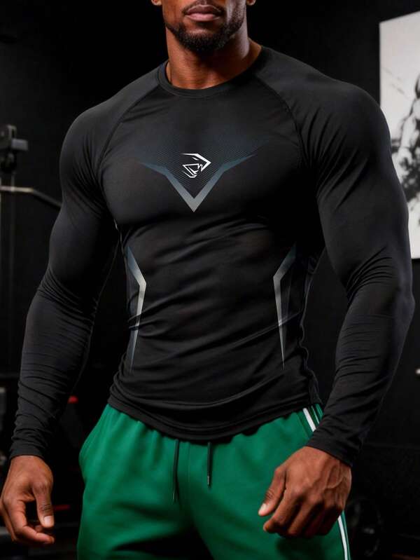 GymBeat 男士休闲圆领长袖压缩运动T恤