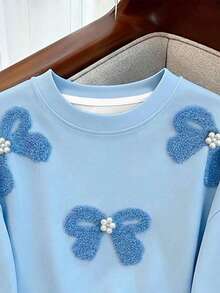 SHEIN EZwear 女士圆领数码印花蝴蝶结铆钉T恤 - 彩色 - 查看 3