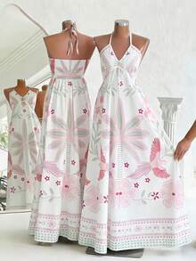 GlowEve 女士夏季新款度假印花吊带连衣裙，粉色 - 粉色 - 查看 1