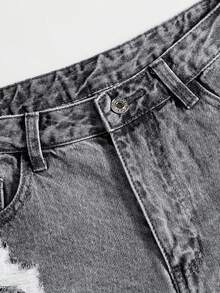 SHEIN EZwear Plain Color Distressed Frayed Edge Slant Pocket Sexy Denim Shorts - Light Grey - View 5