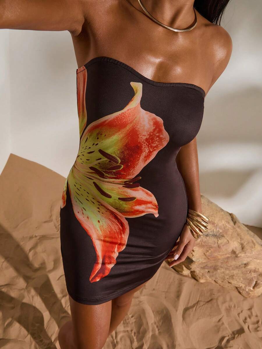 Opulessa 春夏度假针织印花修身筒裙（女款） - 黑色 - 查看 1