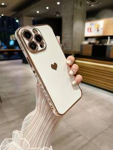 1 Piece Of Electroplated Heart-Shaped Glossy Lens Protective TPU Phone Case, Compatible With IPhone - White - View 4