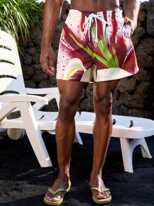 Manfinity VDAYZ 男士全印花抽绳腰休闲沙滩短裤 - 彩色 - 查看 2