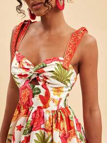 Travachic Tropical Print Twist Strap Vacation Dress,Beach Vacation Outfits, Summer Outfits For Women, Summer Dresses For Women,Suitable For Holiday , Afternoon Tea,Boho Vacation, Music Festival , Beachwear, Easter, Beach Outfits For Woman, Elegant Dress For Women, Vacation Outfits Women, Concert Outfit Women, Tropical Vacation Woman Clothes, Holiday Outfits, Bohemian Clothes,For Spring Sunmmer And Autumn,Tropical Vacation, Bohemian Outfits, Ibiza Outfits, Western Style - Red - View 6