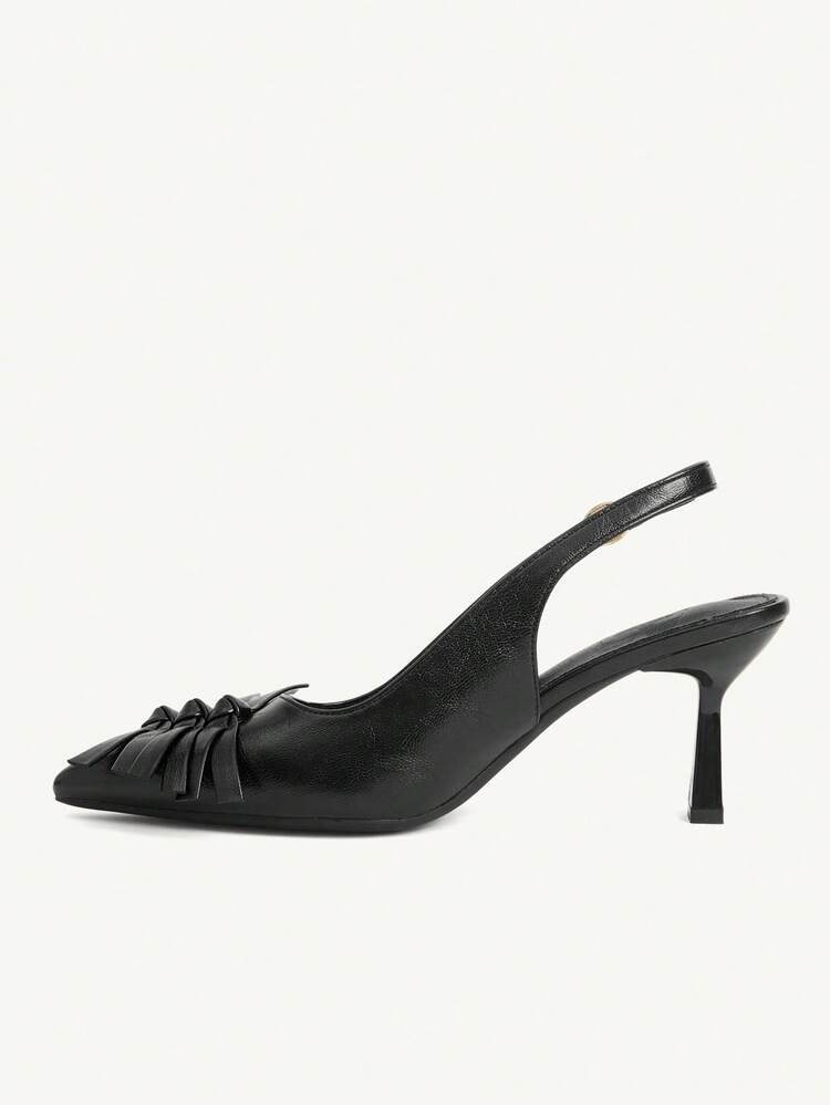 CUCCOO CHICEST French Retro Black Pointed Toe Slingback Sandals, Bow Stiletto Mid-Heel Shoes, Temperament Socialite Commuter Shoes