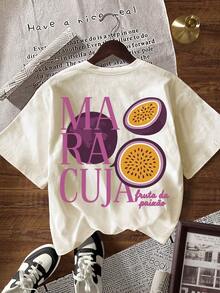 INAWLY Summer Casual Fruit & Letter Print Short Sleeve T-Shirt - Apricot - View 5