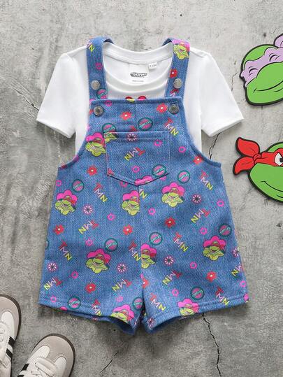 TEENAGE MUTANT NINJA TURTLES | SHEIN Baby Girl Cartoon Letter Print Casual Versatile Daily Wear Romper