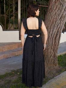 Lupita Cardoza Women's Elegant Polka Dot Backless Lace-Up Dress, Summer - Black - View 2