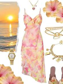 GlowEve Asymmetric Hem Pink Mid-Length Vacation Dress - Pink - View 6