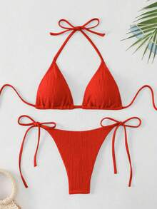 Swim Basics Bộ bikini hai mảnh gợi cảm buộc dây cổ và quần tam giác dành cho nữ, thích hợp mặc đi biển mùa hè. - Đỏ - Xem 2