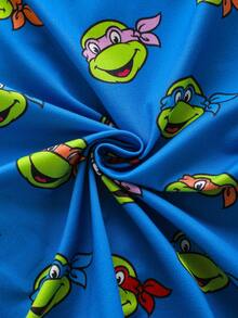 TEENAGE MUTANT NINJA TURTLES | SHEIN 2pcs Mutant Turtles Short Sleeve Button-Up Top And Shorts Pajama Set For Young Boys - Blue - View 5