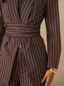 Glamine 女士棕色披肩领三件套西装套装，女士休闲通勤百搭套装，适合办公室、通勤、外出等场合，宽松休闲三件套西装套装，女士裤装套装，女士西装套装，女士西装外套套装，女士三件套西装套装 - 棕色 - 查看 4