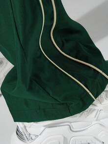 Manfinity Hypemode Men Letter Graphic Drawstring Waist Pleated Pocket Casual Pants, Streetwear Baggy Pants, American Retro Quick-Drying Paratrooper Work Pants, Men Summer Cleanfit Loose Straight Casual Pants, Fall - Green - View 4