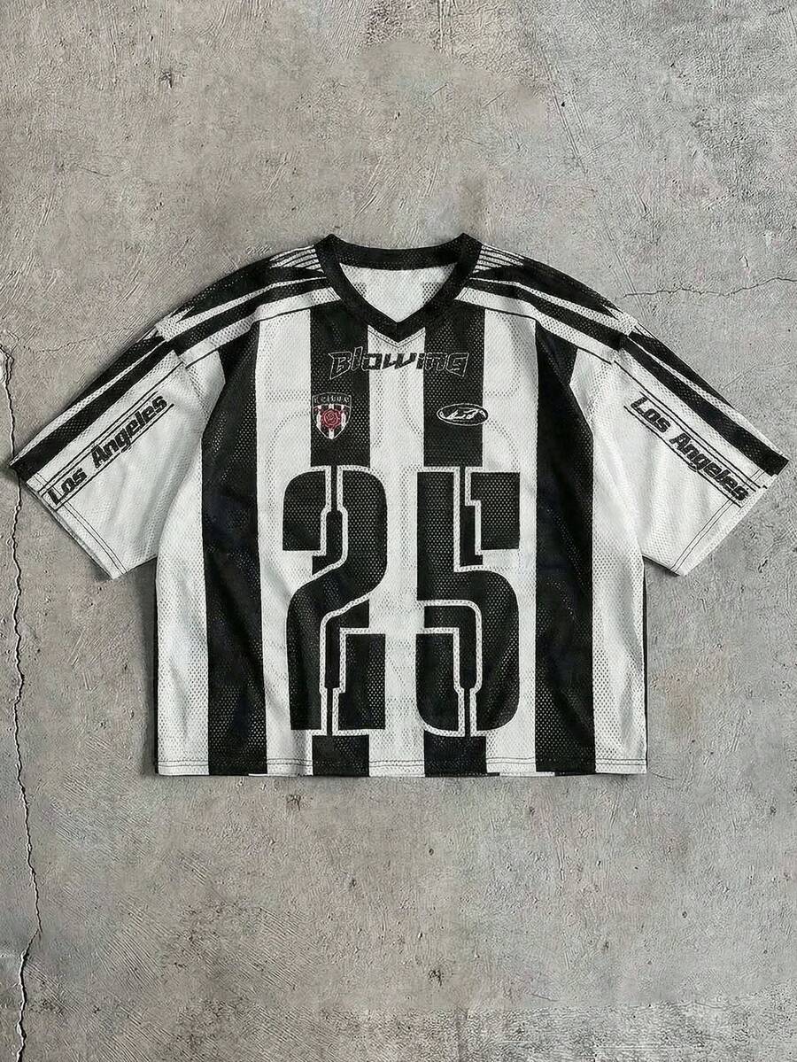 AXEPEAK Men's V-Neck Letter & Number Print Casual Versatile Commuting Short Sleeve T-Shirt - Multicolor - View 1