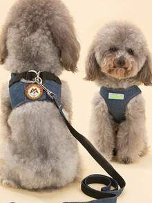 1pc Jean Harness Set With Simple Stamp & High-End Decoration For Cats And Dogs, Suitable For Spring And Summer Seasons - Blue - View 4