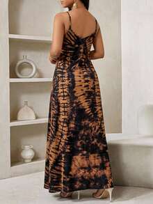 SHEIN Lady 女士扎染印花口袋休闲连衣裙，适合度假 - 彩色 - 查看 2