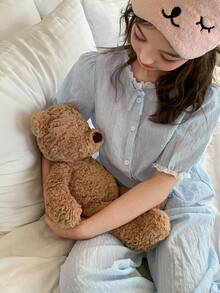 DAZY 少女泡泡袖纽扣上衣和裤子睡衣套装 - 綠色 - 查看 8