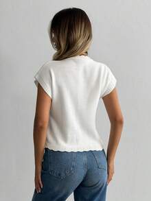 SHEIN Bow Detail Slouchy Shoulder Knit Cardigan Vest / Sleeveless Sweater - Apricot - View 5