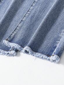 Quần jeans ống đứng màu xanh denim bạc màu, kiểu dáng thường ngày, có rách, dành cho bé gái tuổi teen. - Màu xanh lam - Xem 7