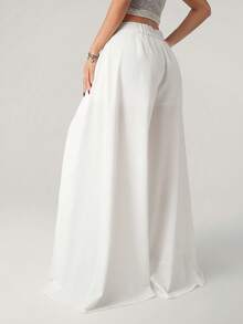 SHEIN ICON Waist Wrapped Design Casual Loose Wide Leg Pants - White - View 2