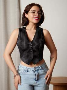 Lupita Cardoza Striped Suit Vest - Black - View 1