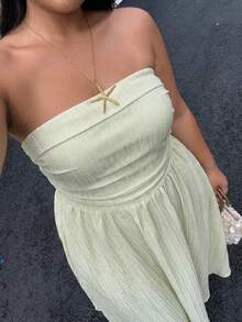 GalTyme 大码休闲简约抹胸连衣裙 - 綠色 - 查看 2