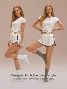 GLOWMODE 3 pares de calcetines suaves y ventilados con logo bordado para gimnasio, entrenamiento y uso diario - White+Lime Shervet+Slate Green - Ver 3