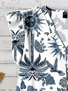 EMERY ROSE Women's Casual Coconut Tree & Sun Print Shirt, Suitable For Summer Vacation - Green - View 3