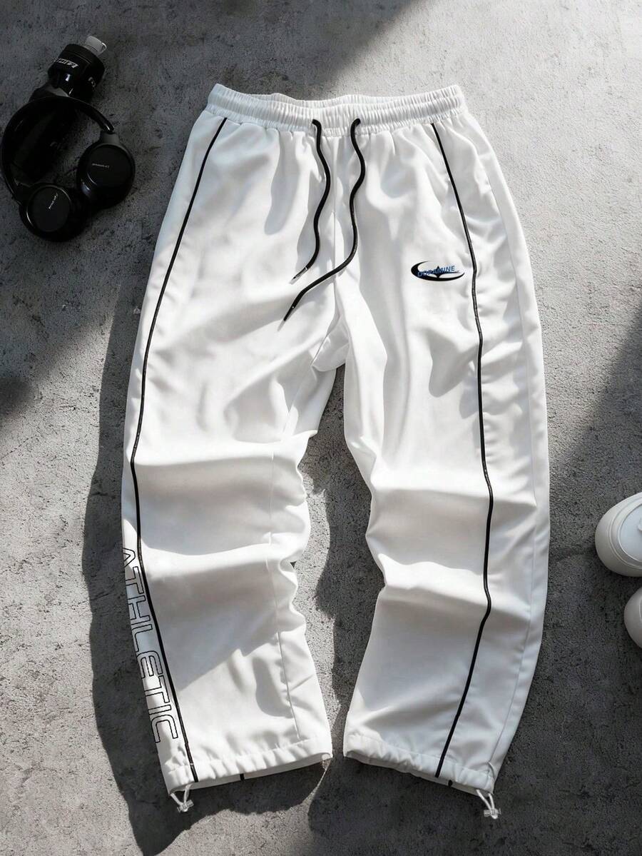 Sport MetroGents Quần thể thao nam thường ngày, thêu chữ, cạp chun, có dây rút. - trắng - Xem 1