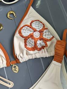 Swim Mod Girls' Printed Spaghetti Strap Halter Bikini Top And Ruched Side Triangle Bottoms 2 Pieces Swimwear - Multicolor - View 6