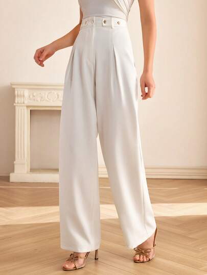 CLARA VERO High Waist Pleated Wide Leg Pants, Regular Fit, Perfect For Office, Urban Outings, Or Smart Casual Events, Made Of Non-Elastic Lightweight Woven 100% Polyester Fabric Wide Leg Formal Pants Wide Leg Pants Woman High Waist Wide Legged Trousers For Women Womens Trousers Summer Wide Leg High Waist Trousers Womens Wide Leg Trousers Yoga Trousers Yogo Pants Zenske Pantalone Palazzo Pants