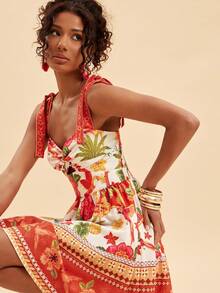 Travachic Tropical Print Twist Strap Vacation Dress,Beach Vacation Outfits, Summer Outfits For Women, Summer Dresses For Women,Suitable For Holiday , Afternoon Tea,Boho Vacation, Music Festival , Beachwear, Easter, Beach Outfits For Woman, Elegant Dress For Women, Vacation Outfits Women, Concert Outfit Women, Tropical Vacation Woman Clothes, Holiday Outfits, Bohemian Clothes,For Spring Sunmmer And Autumn,Tropical Vacation, Bohemian Outfits, Ibiza Outfits, Western Style - Red - View 7