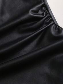 Sweetra Spring/Summer New Asymmetrical Shoulder Dress, Special Fabric Waist-Cinching Slim-Fit Mini Dress, Suitable For Party Wear - Black - View 4