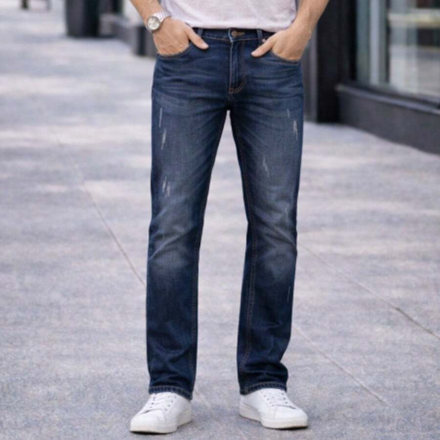 Pantalón de Hombre Corte Recto con Bordado Decorativo en Bolsas Traseras, Pretina Estructurada y Diseño Casual Contemporáneo - Azul - Ver 1