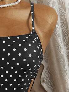 Swim Mod Vintage Polka Dot One-Piece Swimsuit, Slim Fit, Suitable For Vacation & Spa - Black - View 8
