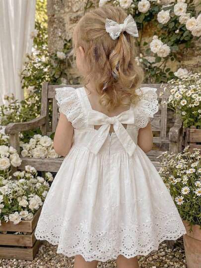 Babygirl Cute Floral Embroidery Ruffle Hem Summer Casual Dress