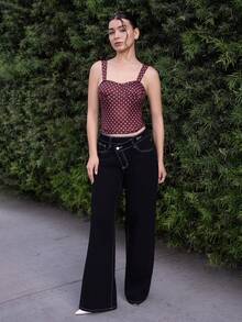 Andrea Bello 女士时尚休闲不对称腰带宽松牛仔裤 - 黑色 - 查看 1