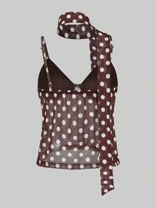 Olithes Women's Polka Dot Halter Neck Versatile Casual Top - Brown - View 2
