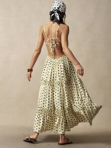 Bohemela Boho Casual Yellow Woven Polka Dot Women's Maxi Dress, Valentine's Day Outfit, Women's Vacation Outfit, Concert Outfit, Women's Holiday Outfit, Back-To-School Outfit, Summer Dress, Carnival Costume, Women's Spring Outfit - Yellow - View 2